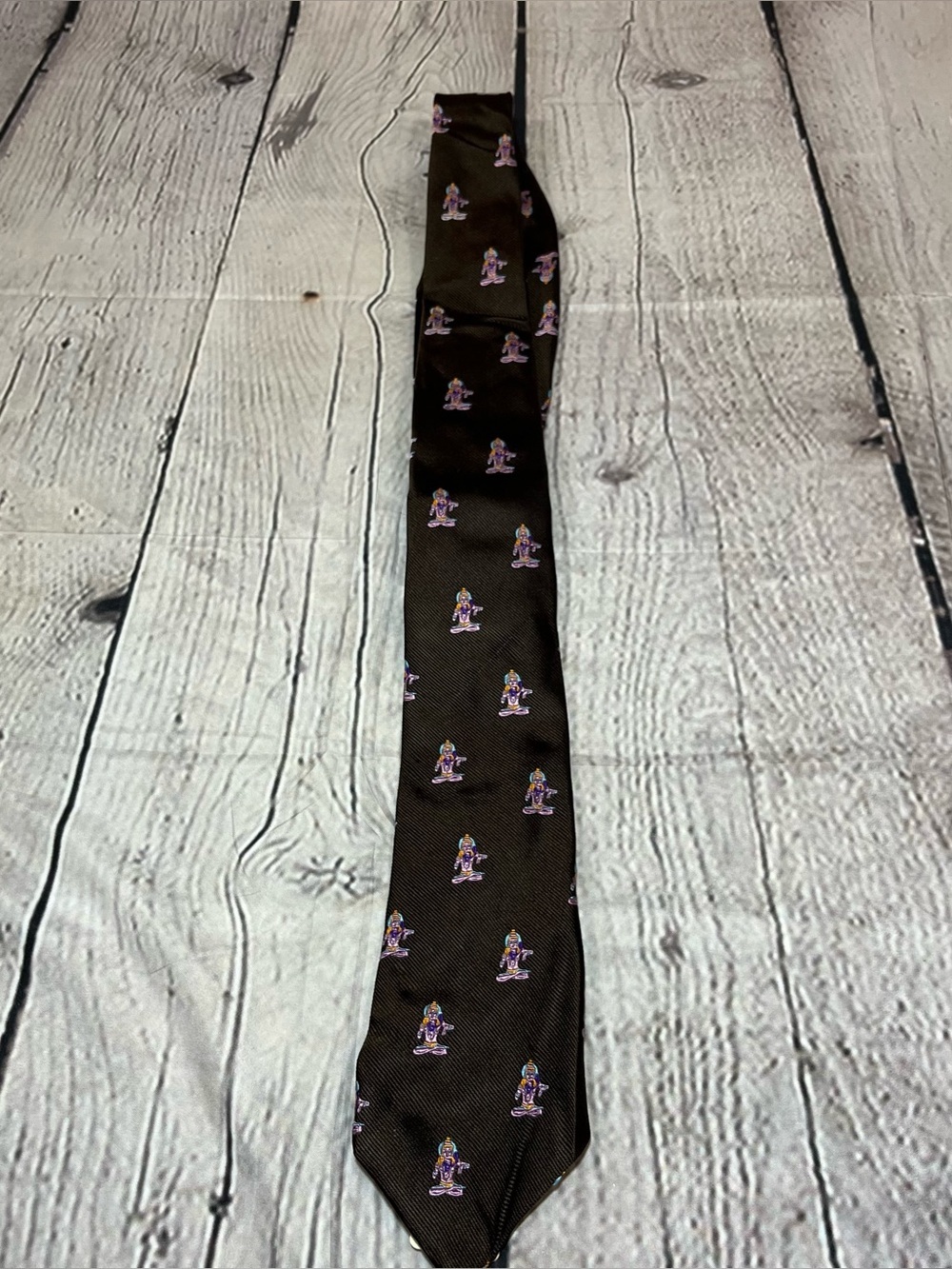 Bergdorf Goodman Silk Neck Tie Hindu Shiva Brown 58 Inches Long Made In England